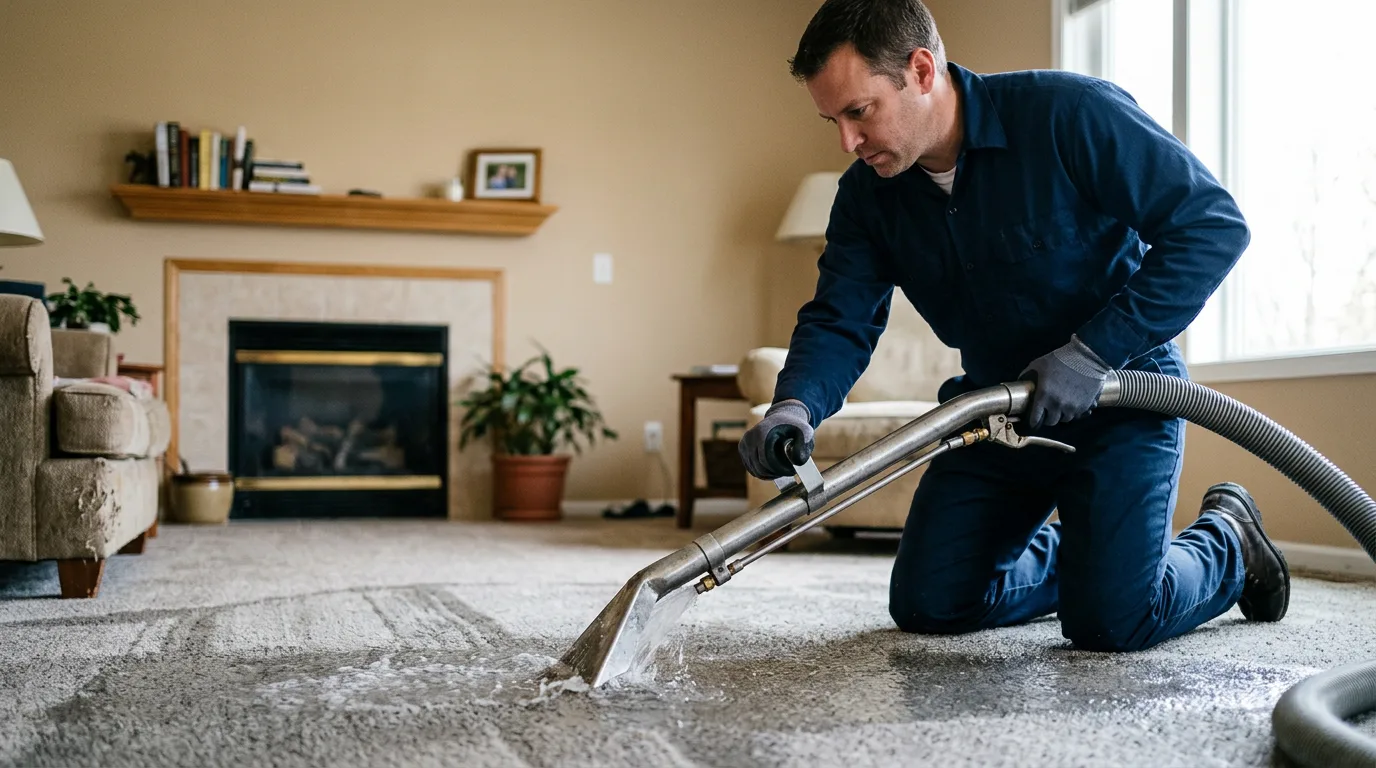 Water damage restoration technician working near Ridgeway, IA